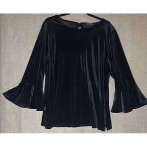 The Limited Black Velvet Top 1X Bell Sleeve Tie Back Romantic Y2K Romantic Goth